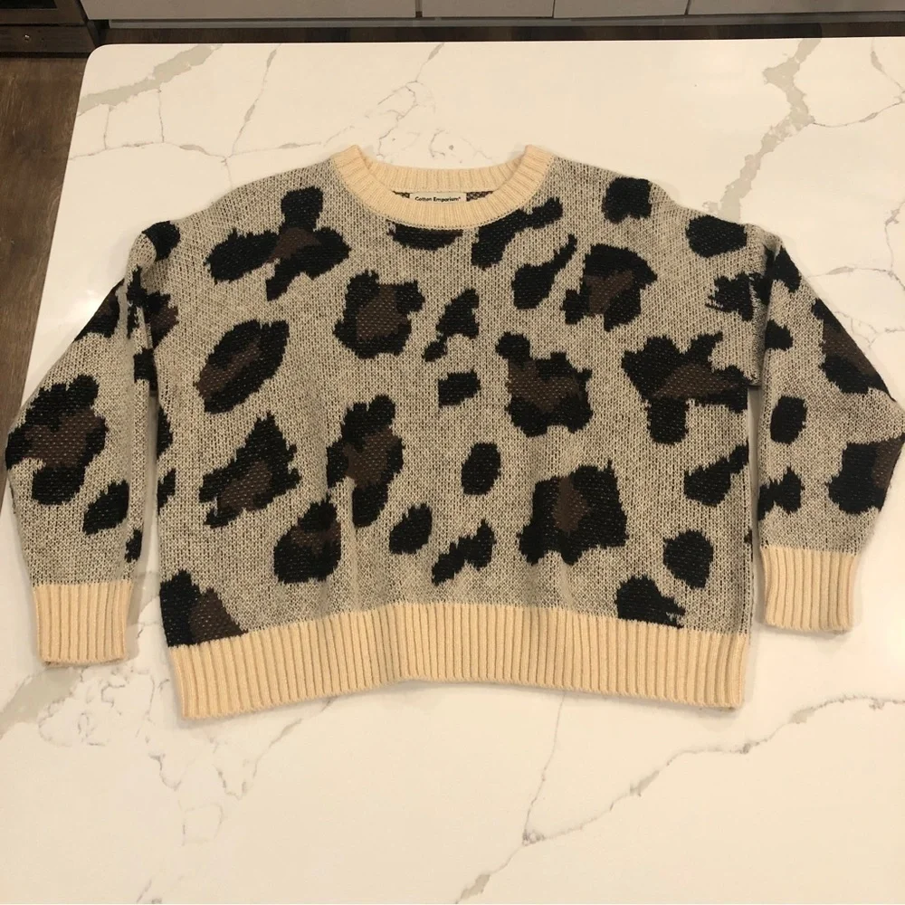 Cotton Emporium Animal Print Crewneck Sweater Acrylic Wool Mohair Grandpa Size L